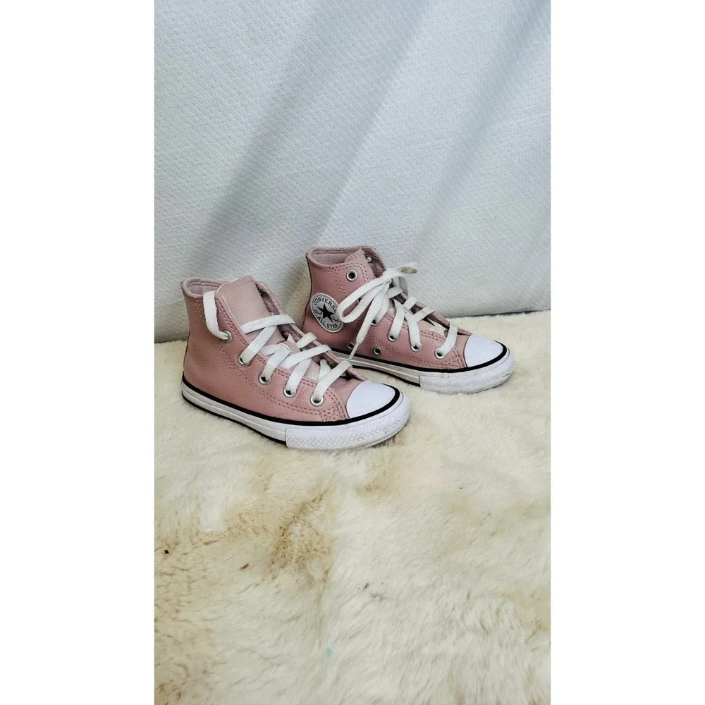 Converse Chuck Taylor All Star High Top Pink Leather Kids Sneakers A03211C S 11